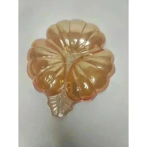 Vintage Carnival Glass Leaf Pattern Separated Candy Dish Orange Peach MCM Retro - Picture 3 of 5